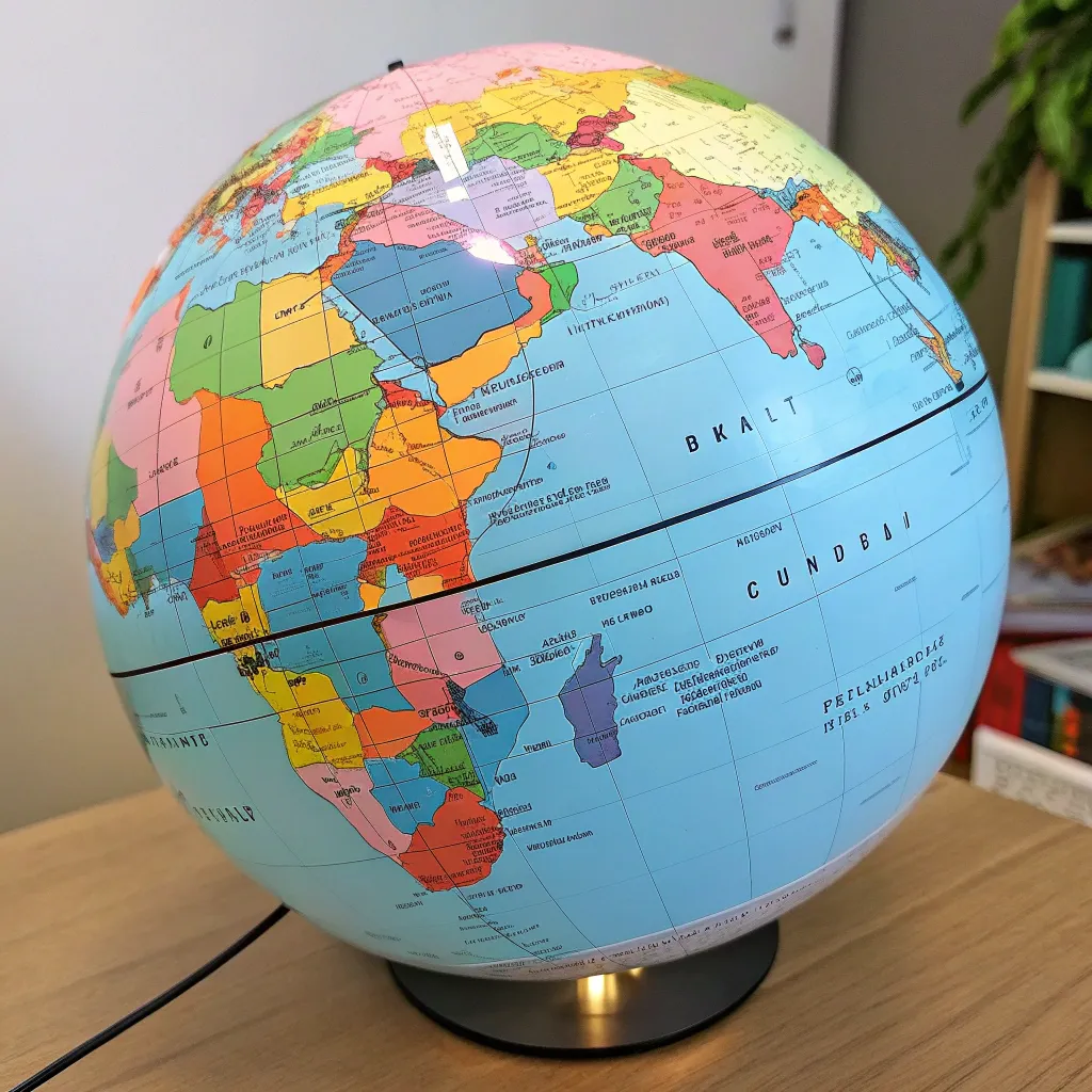 Interactive educational globe with colorful markings